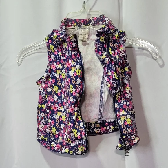 One Step Up Girls Blue Ditsy Collared Floral Denim Zip Up Vest Size 5/6- EUC 🐈 - Picture 4 of 9